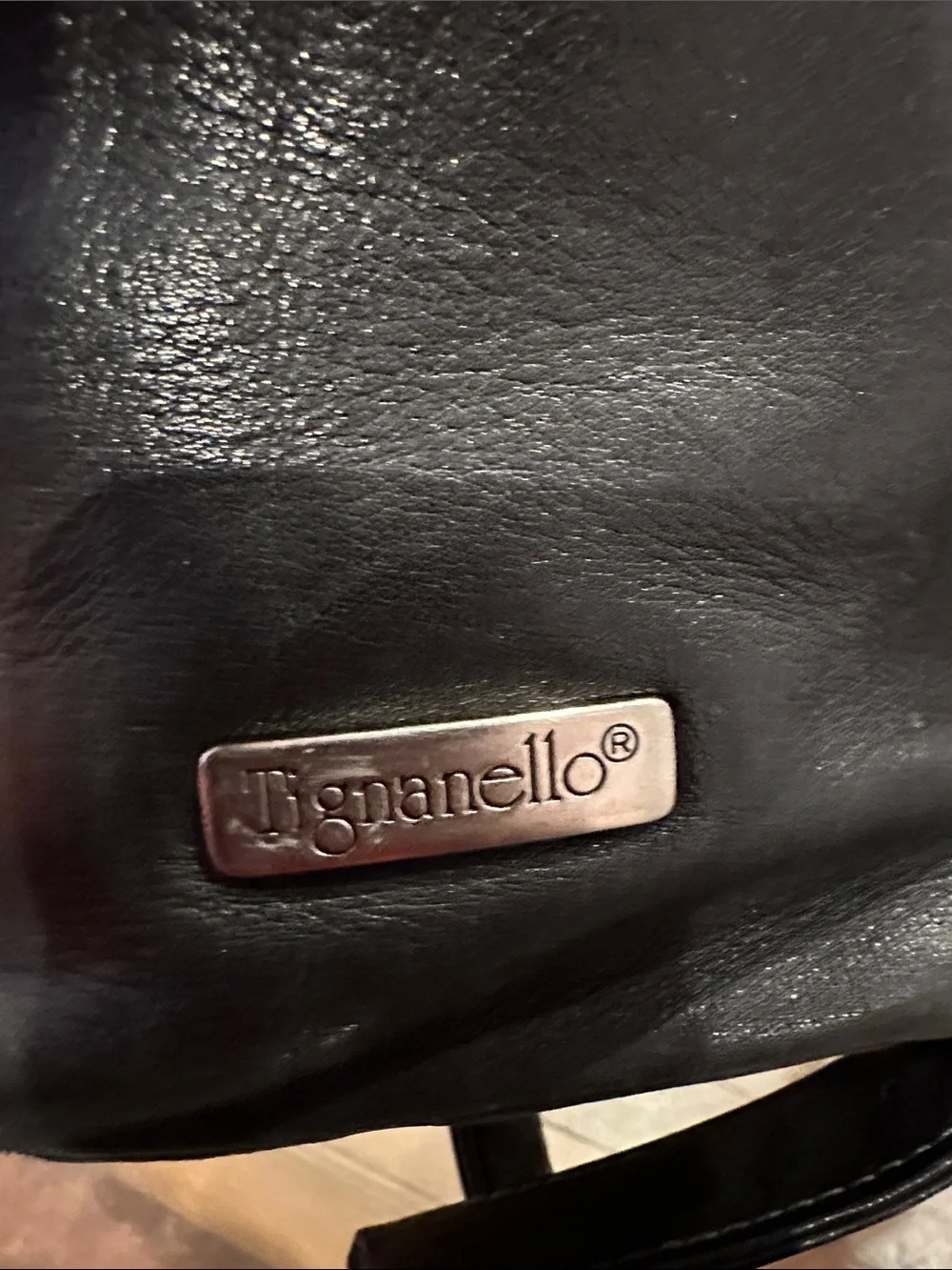 Tignanello Convertible Black Leather Backpack / Sling with Silver Hardware